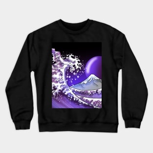 Big wave, Mount Fuji, and a purple moon Crewneck Sweatshirt